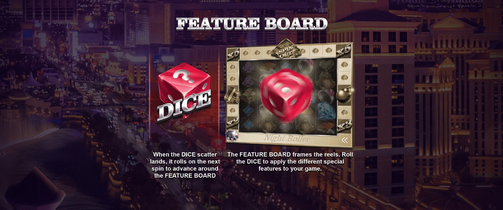 Night Roller — Feature Board & Die Scatters